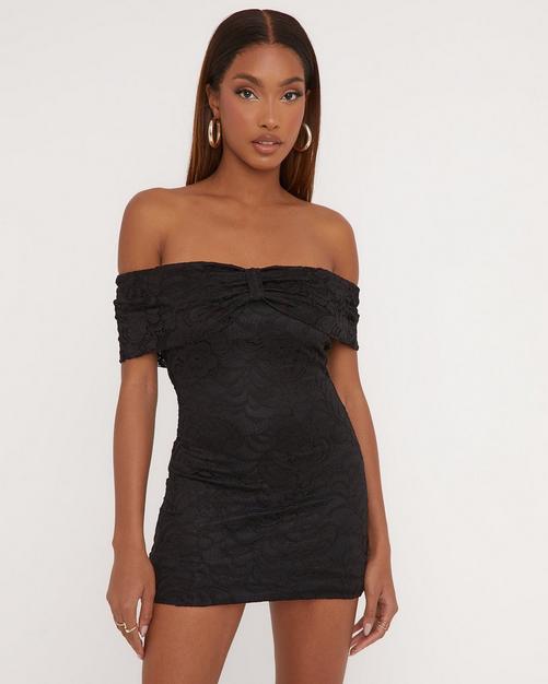 Lavinie Embellished Heart Cup Detail Mini Dress in Black