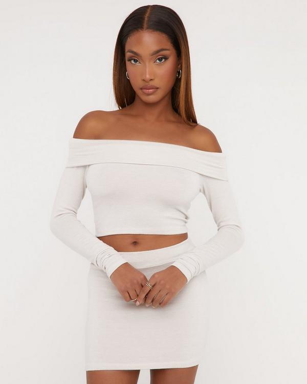 White long sleeve shop bardot crop top