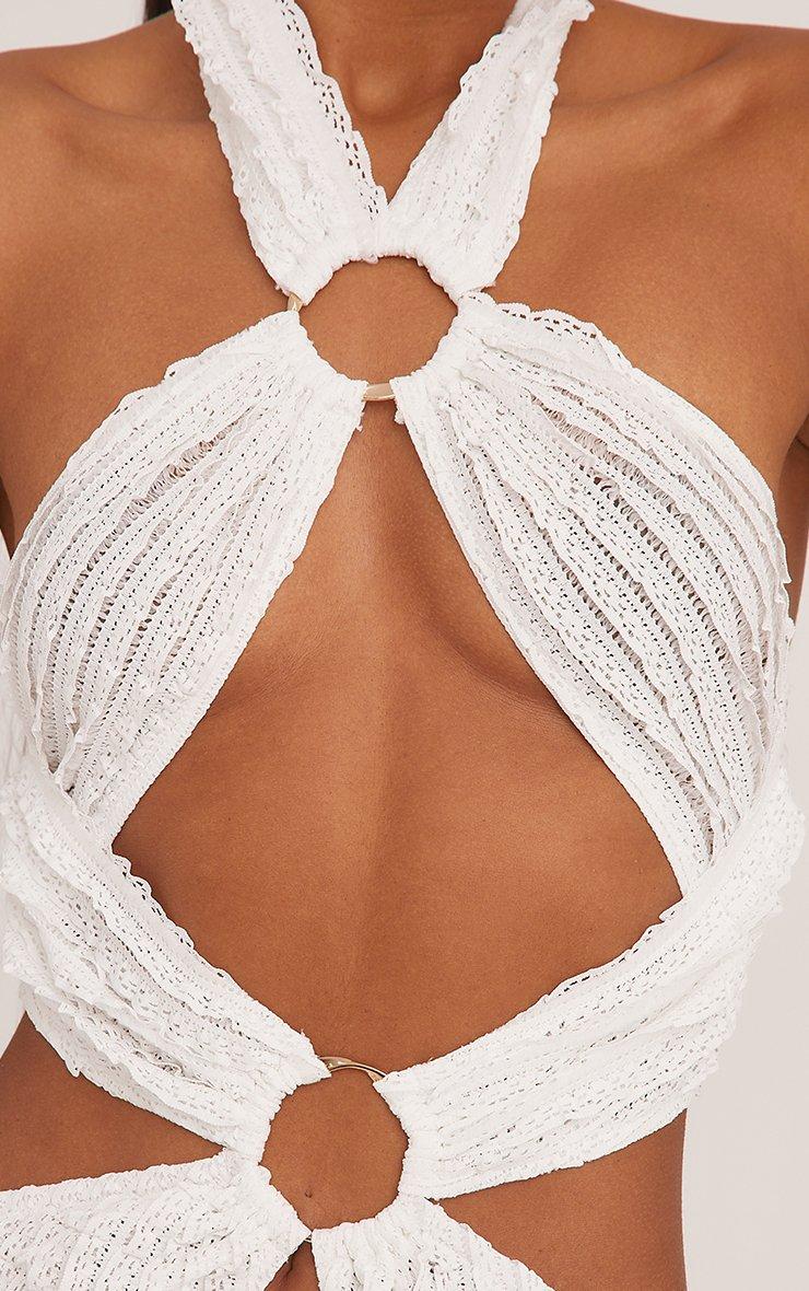 Ring Detail Cut Out Draped Back Mini Dress In White Texture | EGO EU | EGO