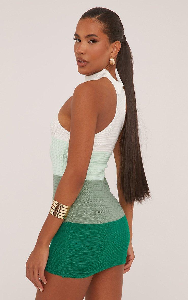 High Neck Cut Out Shoulder Mini Bodycon Dress In Green Stripe Knit | EGO US  | EGO