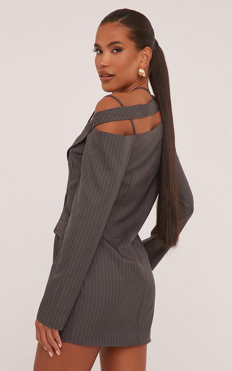 Strappy Detail Blazer Dress In Grey Pinstripe Woven | EGO CA | EGO