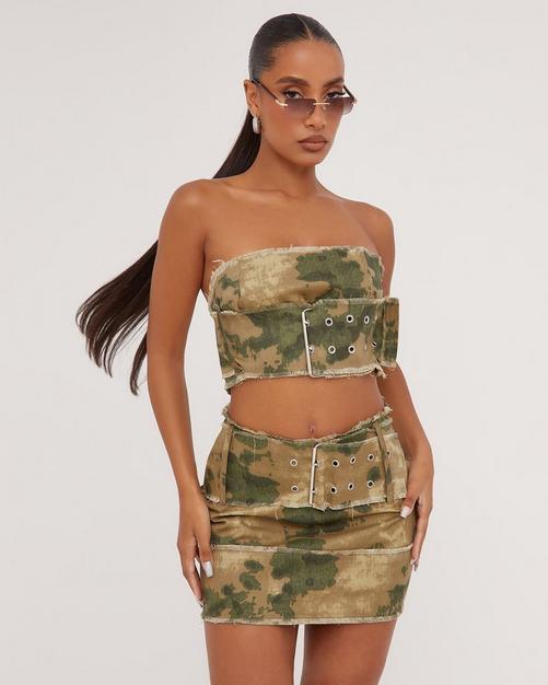 Khaki Green Frill Two Piece Lounge Co Ord Set, GIGILAND UK