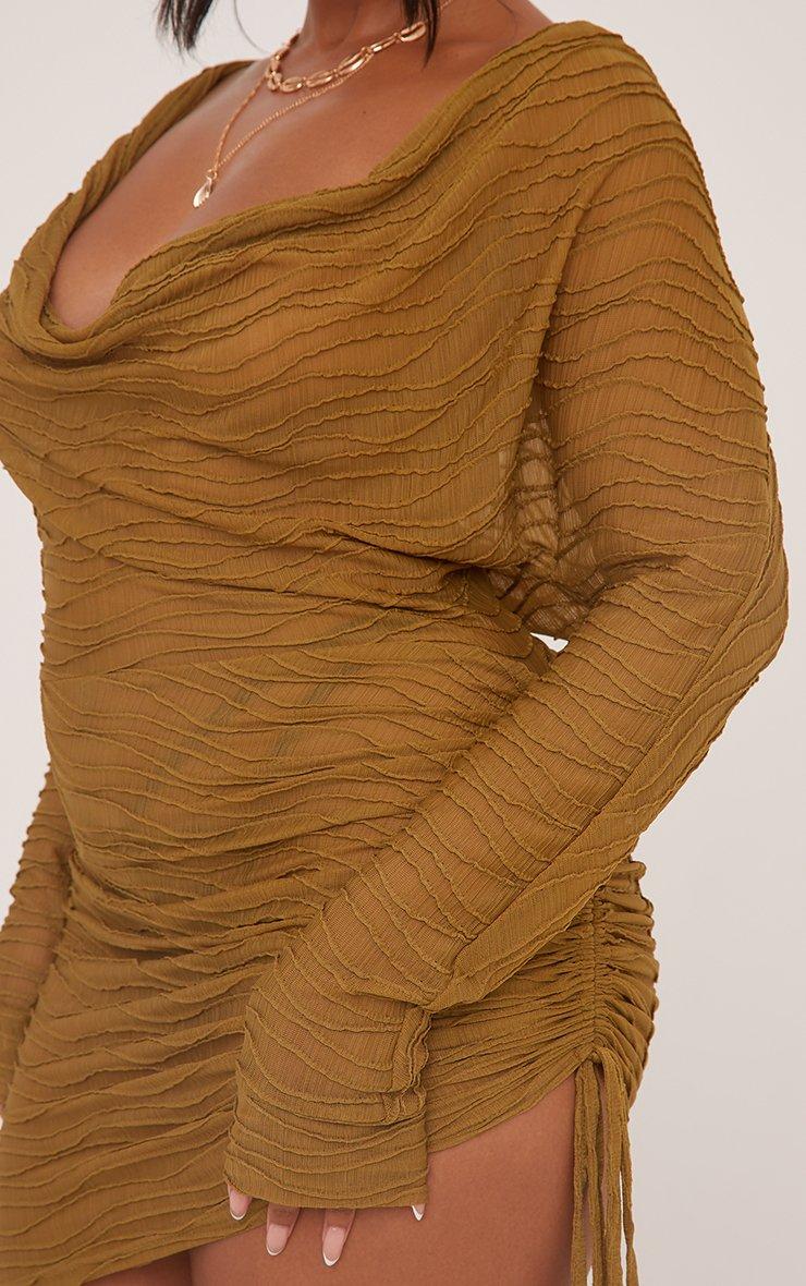 slim fit dress slacks Cowl Neck Ruched Bodycon Midi Dress in Green