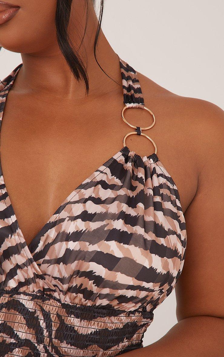 Plus Halterneck Ring Detail Draped Mini Dress In Brown Zebra Print Woven |  EGO US | EGO