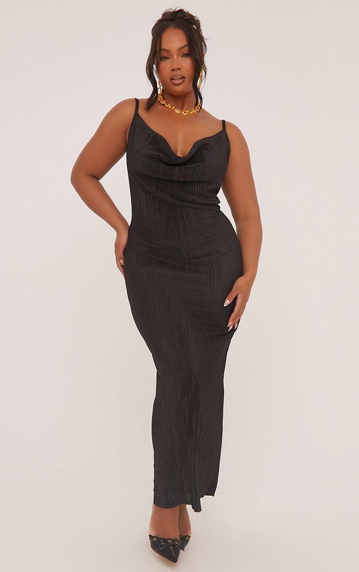 knee length dresses for ladies Chi Chi Plus Size Cowl Neck Satin Slip Maxi Dress in Purple, Size 22 main image 1