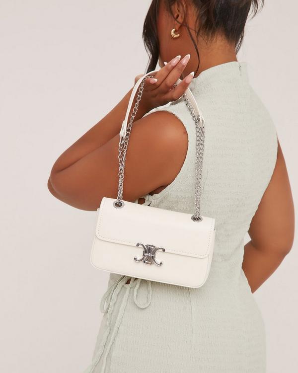 Melissa Logo Detail Chain Strap Cross The Body Bag In White Faux Leather