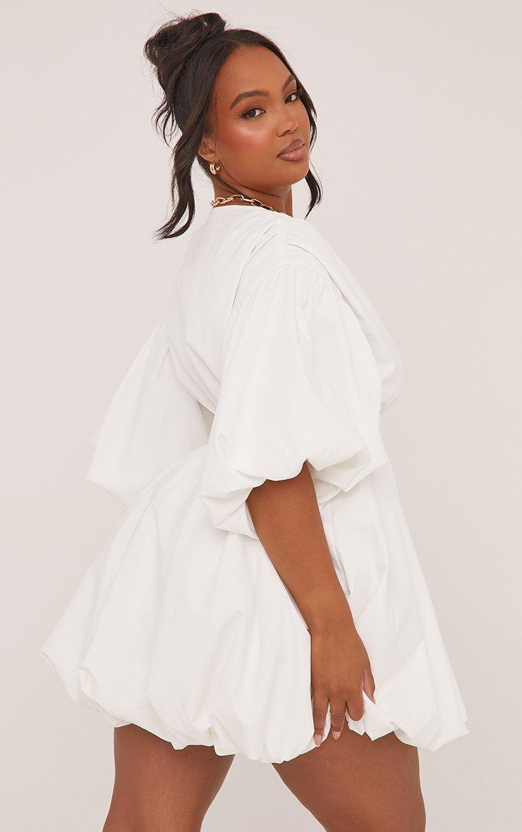 Plus Puffball Short Sleeve V Neck Mini Dress In White Woven | EGO US | EGO