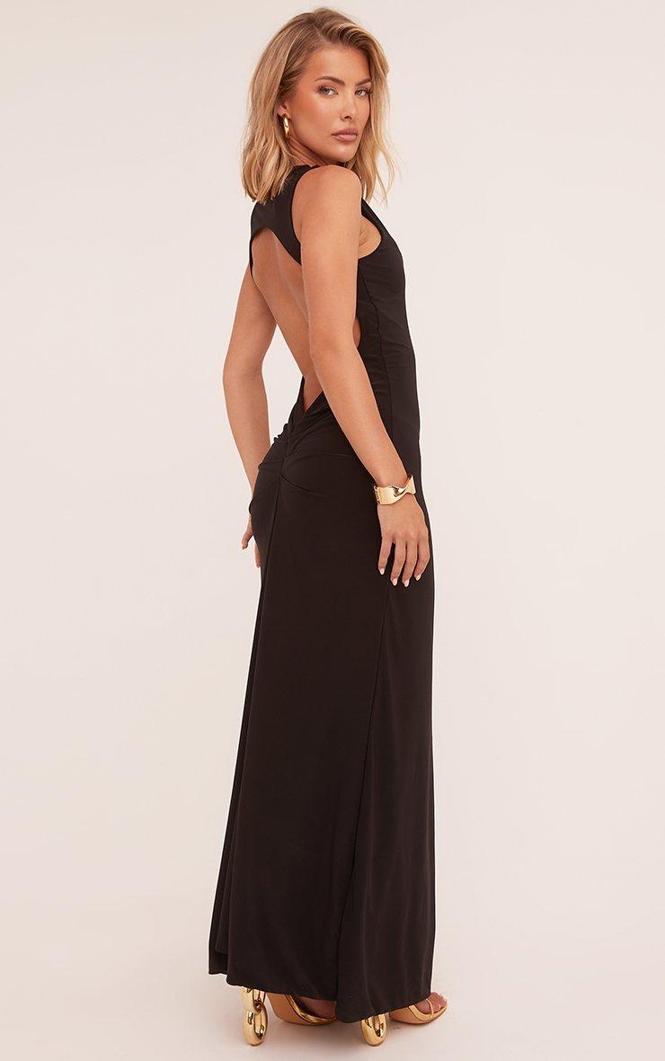 long black dress open back Glitter Maxi With With a bodycon fit Satin Cowl Neck Sleeveless Backless