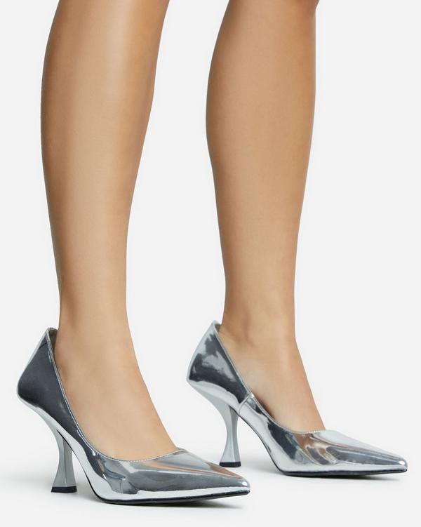 Silver grey best sale kitten heel shoes