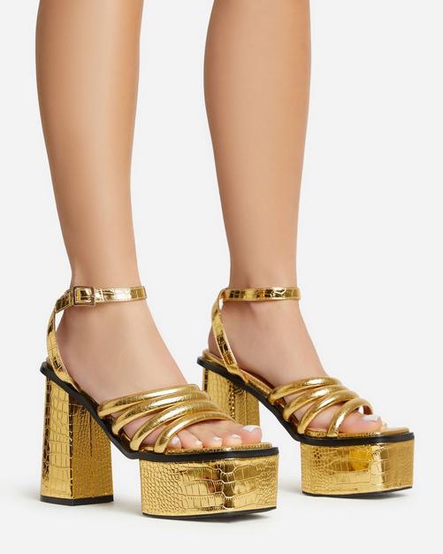 Gold Heels, Gold Sandals Heels, Gold Block Heels