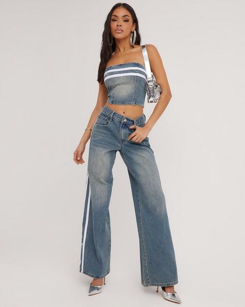 Aonoapll Shiny Metallic Jeans for Women Straight Wide Leg Denim