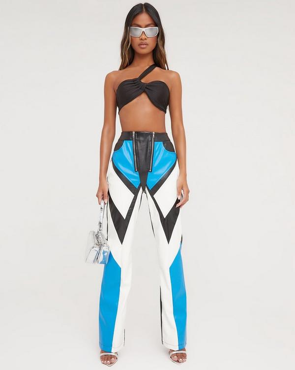 Faux Leather Pants Disco Blue - Leona