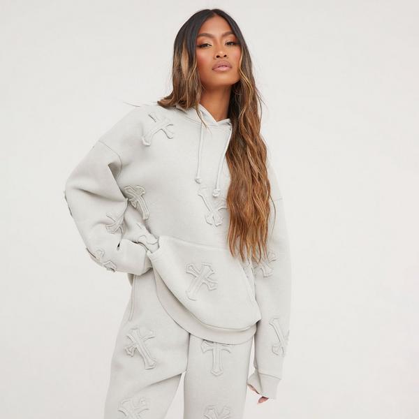 Cross Patch Detail Oversized Hoodie In Acid Wash Sage Green | EGO