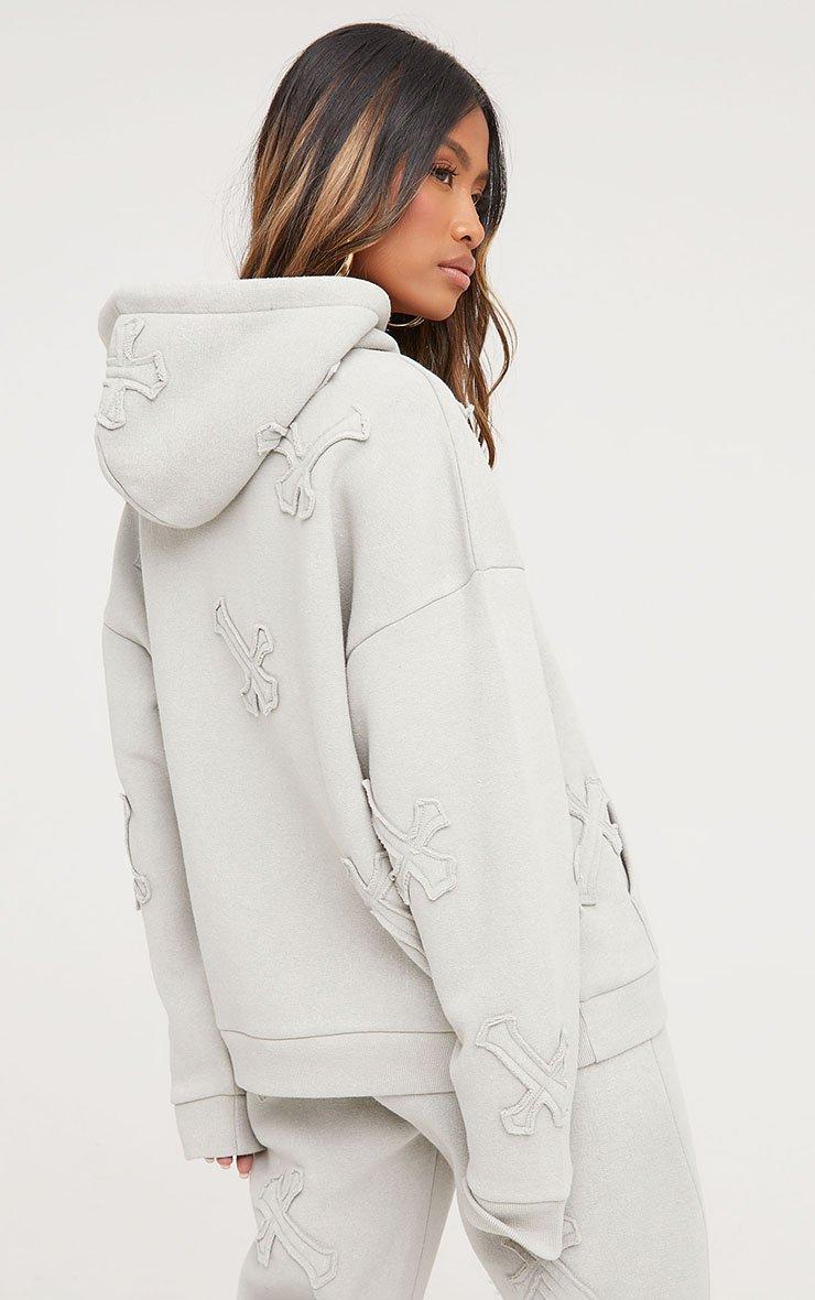 Cross Patch Detail Oversized Hoodie In Acid Wash Sage Green | EGO