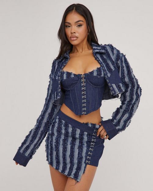 Bandeau Studded Detail Structured Corset Top In Blue Vintage Wash