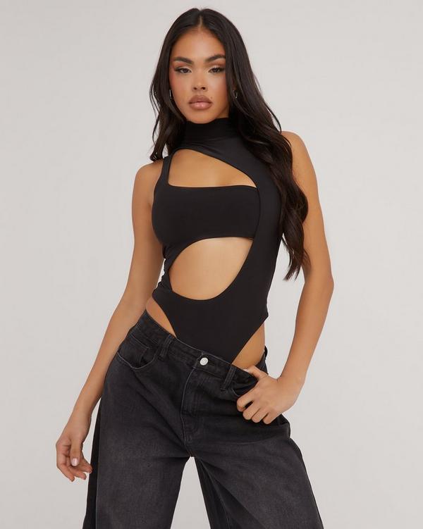 Black Extreme Cut Out Bodysuit