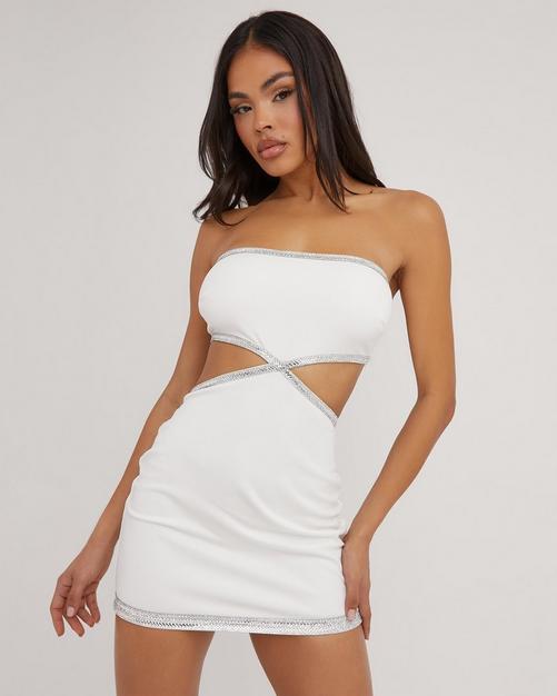 Silver Black Cut Out Front Tube Dresses