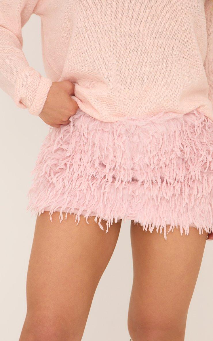 Mid Rise Mini Skirt In Pink Shaggy Knit | EGO US | EGO