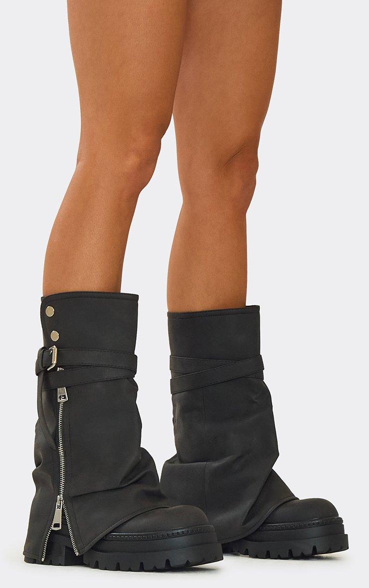 Pasata Stud Detail Side Zip Chunky Mid Calf Biker Boot In