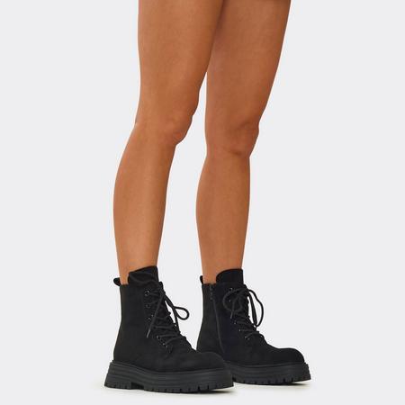 Algot Lace Up Chunky Sole Ankle Biker Boot In Black Faux Suede, Women's Size US