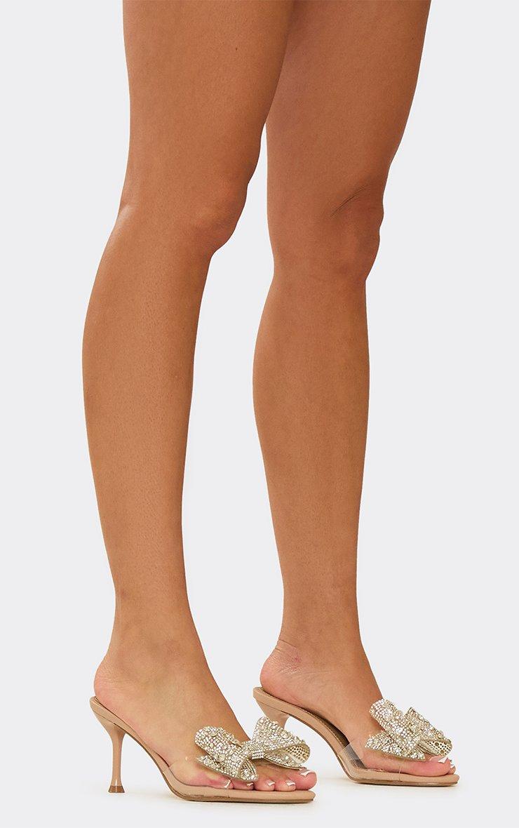 Ren Clear Perspex Pointed Peep Toe Low Heel Mule In Nude Faux