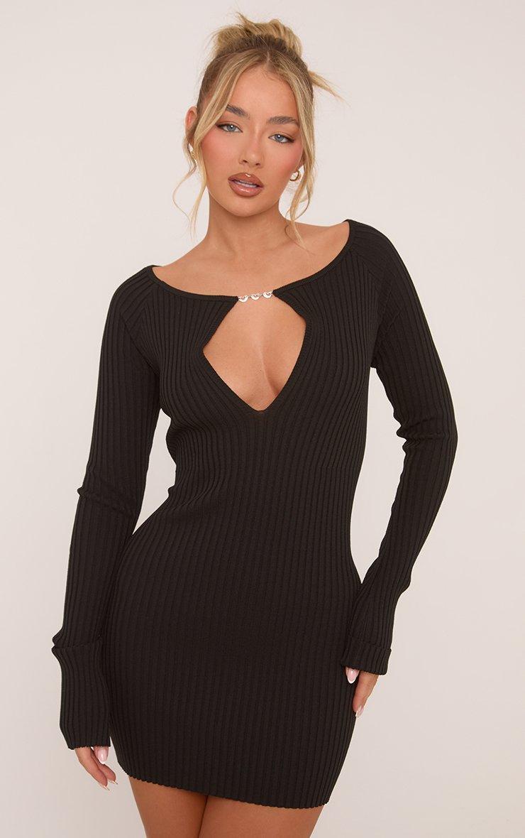 long sleeve sweetheart neckline plain mini bodycon dress Amanee - Long-Sleeve Sweetheart-Neckline 86 cm) Waist long sleeve sweetheart neckline plain