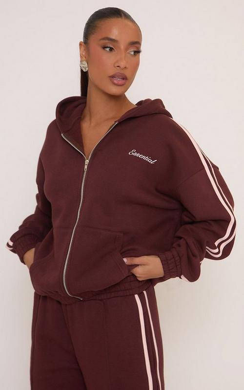 Long Sleeve Zip Up Front Cropped Hoodie In Brown Leopard Print