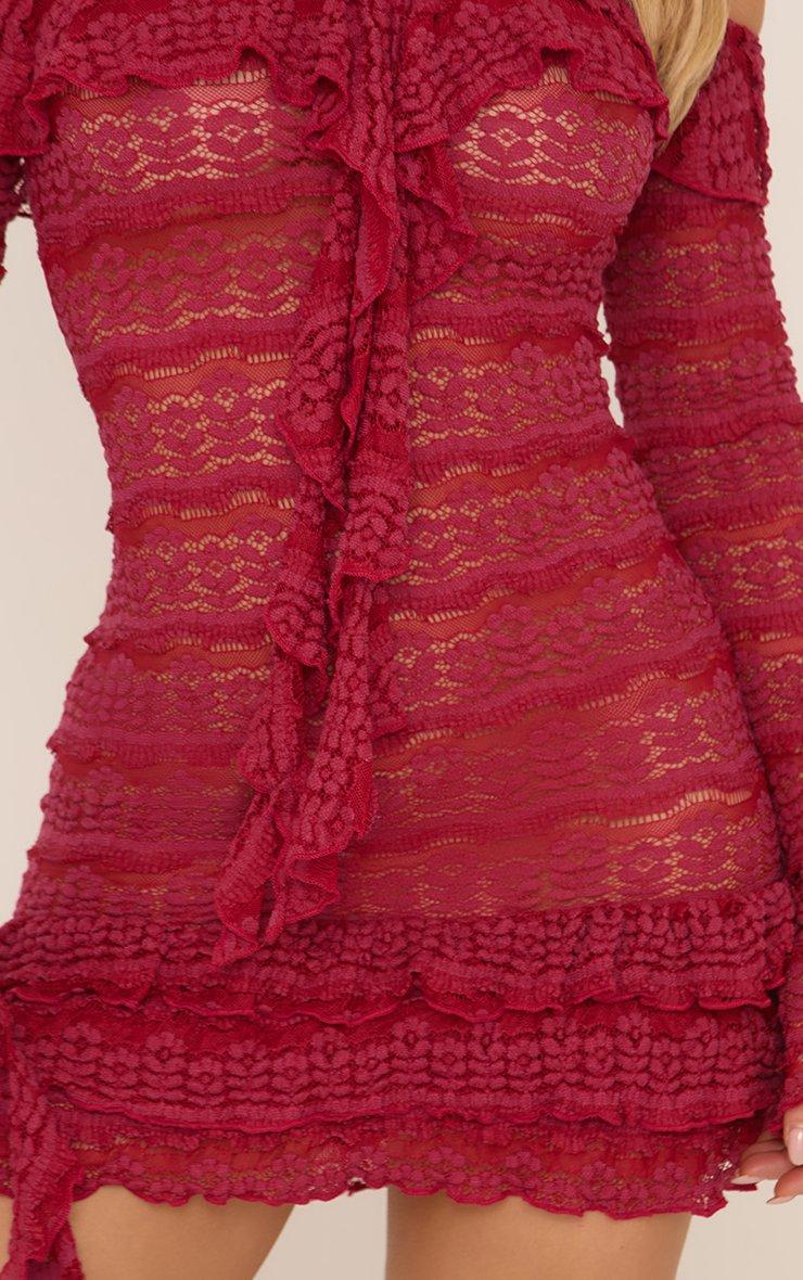 Bardot Long Sleeve Frill Front Mini Dress In Red Texture | EGO US | EGO
