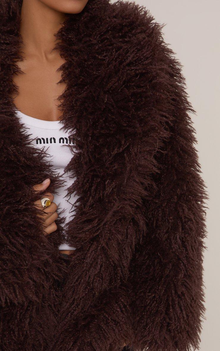 Oversized Collar Shaggy Coat In Brown Faux Fur | EGO US | EGO