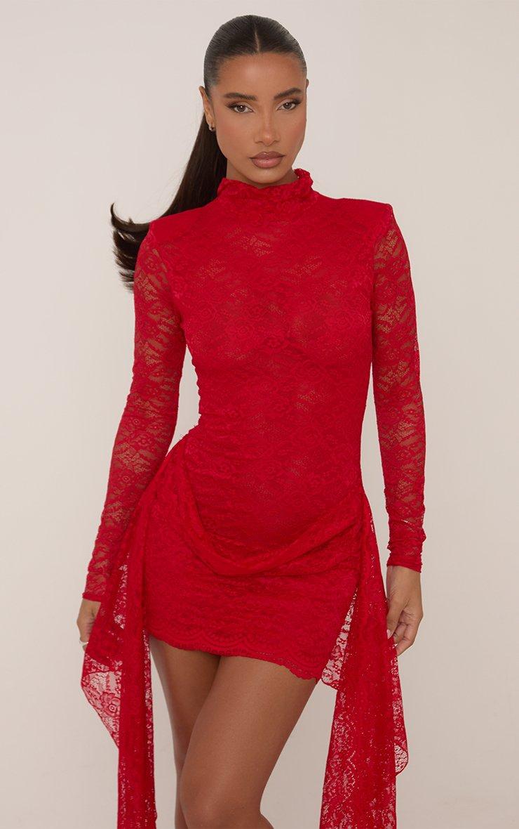 knee length dresses for ladies Della Lace Maxi Dress-Red/Nude