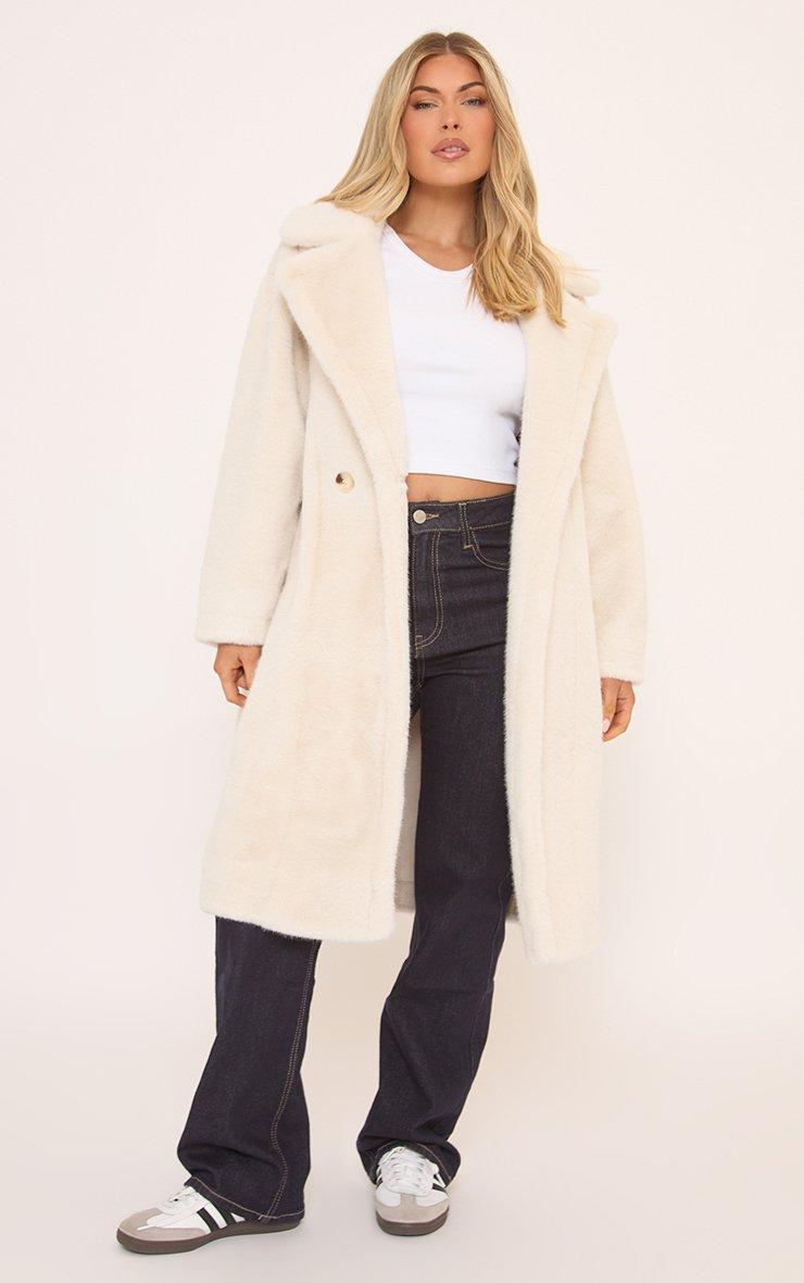 Long Sleeve Midi Coat In Cream Faux Fur | EGO AU | EGO