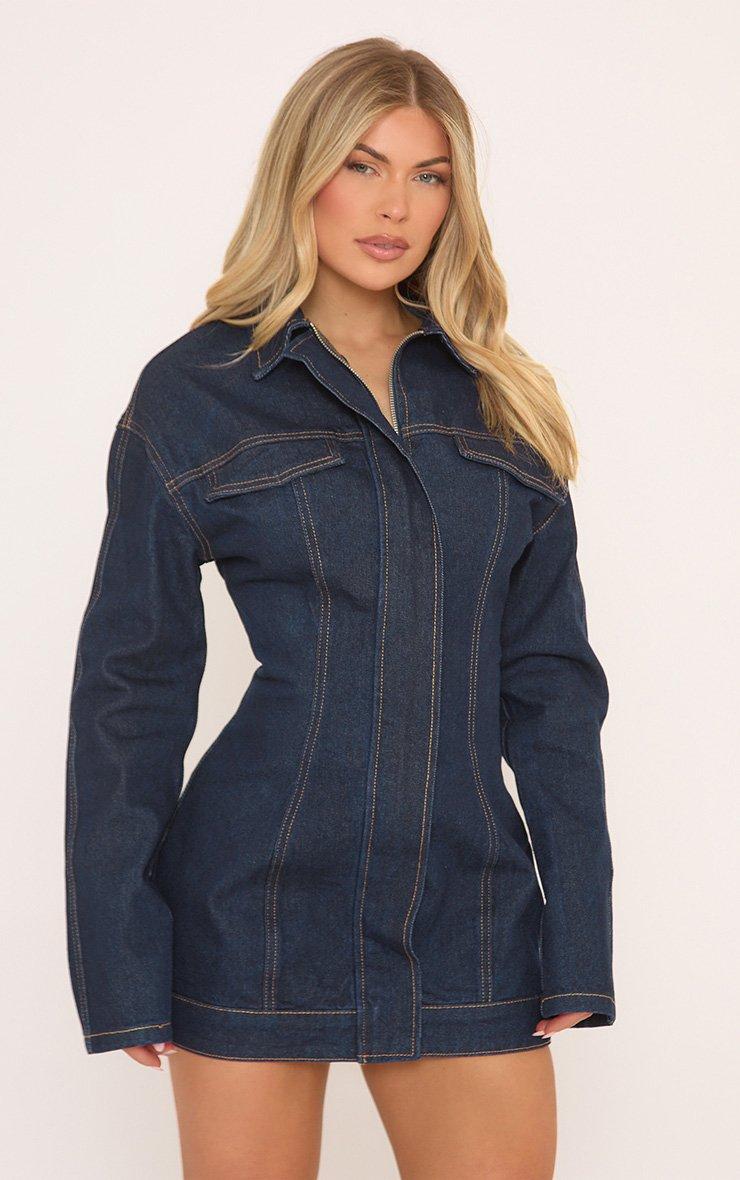 knee length dresses for ladies Wrangler Black Scallop Yoke Denim Women's Collared Longsleeve Western