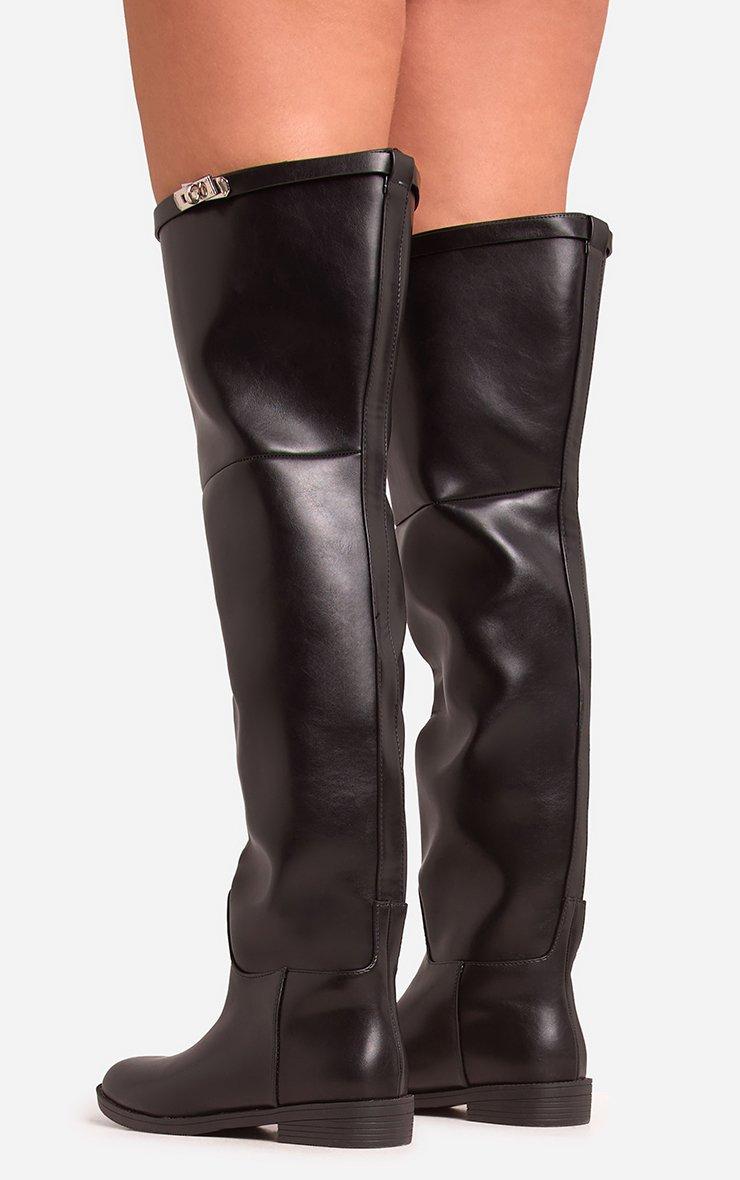 Old-Money Lock Detail Over The Knee Thigh High Boot In Black