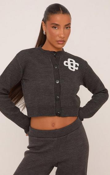 Long Sleeve Button Through Cinched Waist Cardigan In Grey Long Sleeve Button Through Cinched Waist Cardigan In Grey