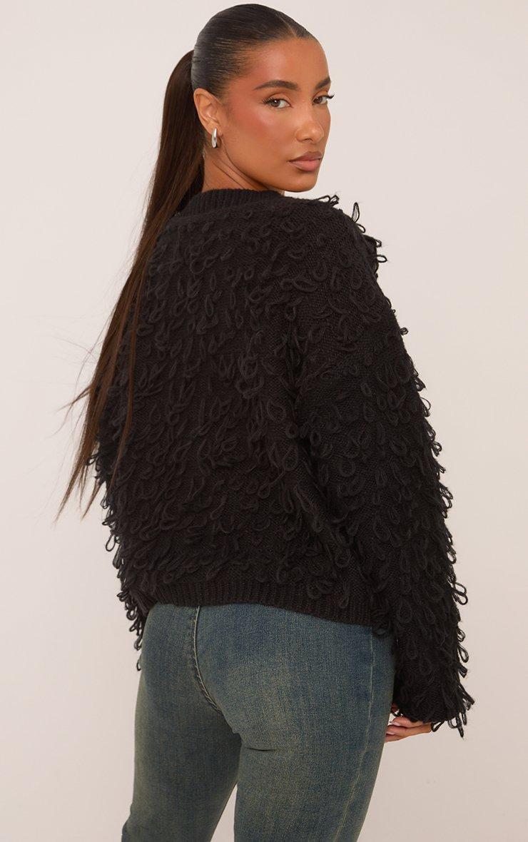 Cropped Cardigan In Black Textured Knit | EGO US | EGO