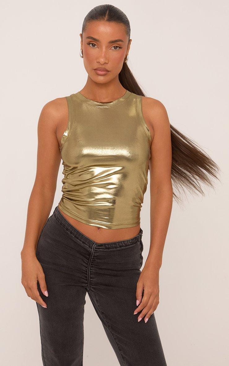 Sleeveless Crop Top In Gold Metallic | EGO US | EGO