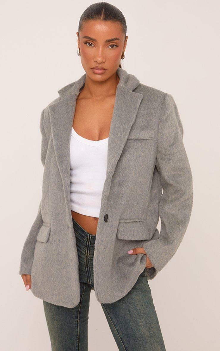 Oversized Tailored Blazer In Grey Faux Fur | EGO US | EGO