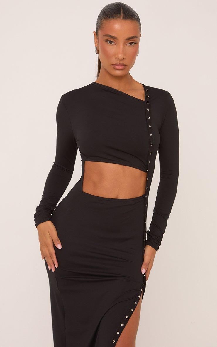 white christmas dresses Black Boat Neck Long Sleeve A-Line Penni Midi Dress