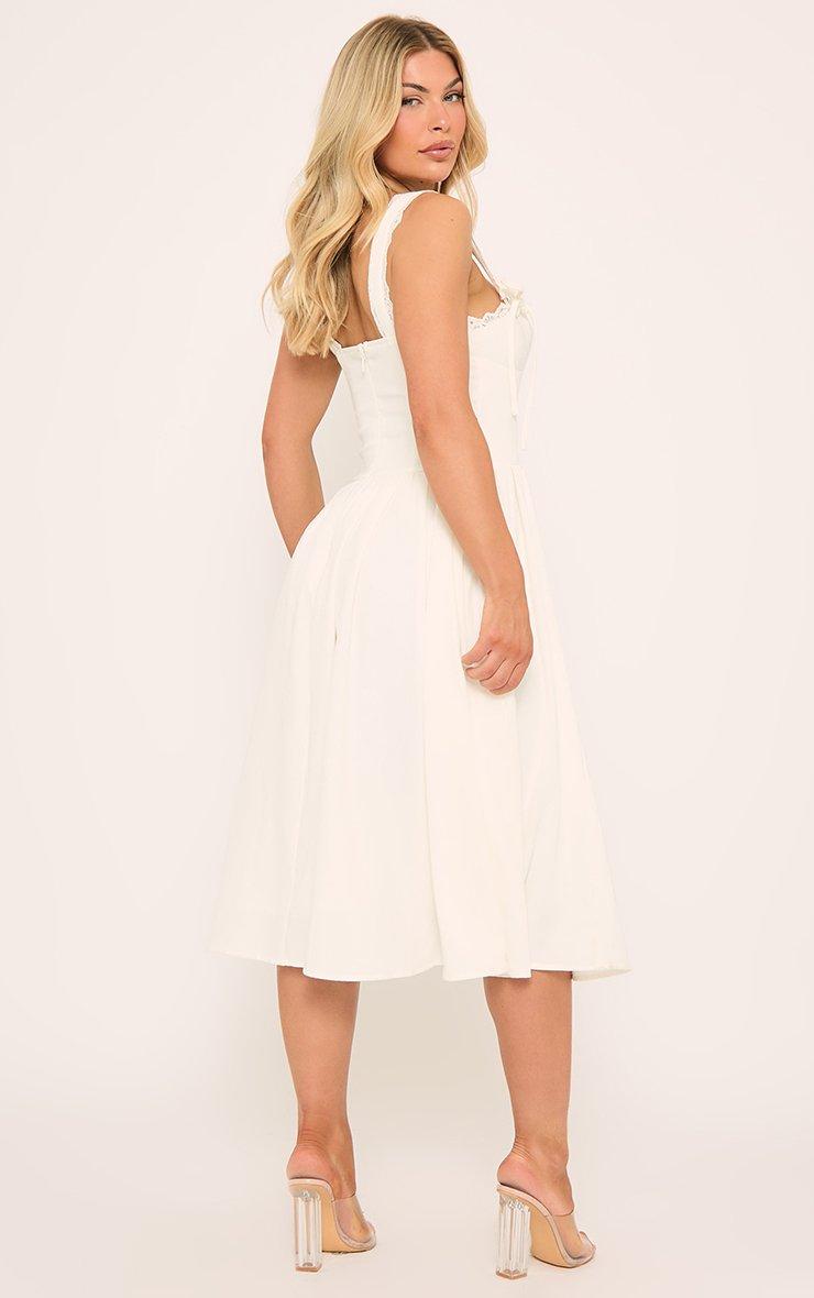 Square Neck Lace Trim Side Split Volumous Midi Dress In White | EGO US | EGO