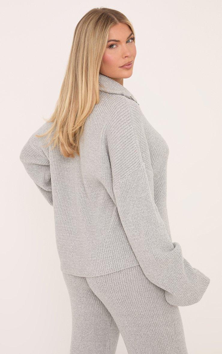 Long Sleeve Quarter Zip Jumper In Grey Fluffy Knit | EGO US | EGO
