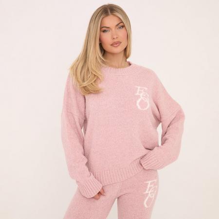Long Sleeve Crew Neck Ego Graphic Oversized Jumper In Baby Pink Knit, Women's Size US