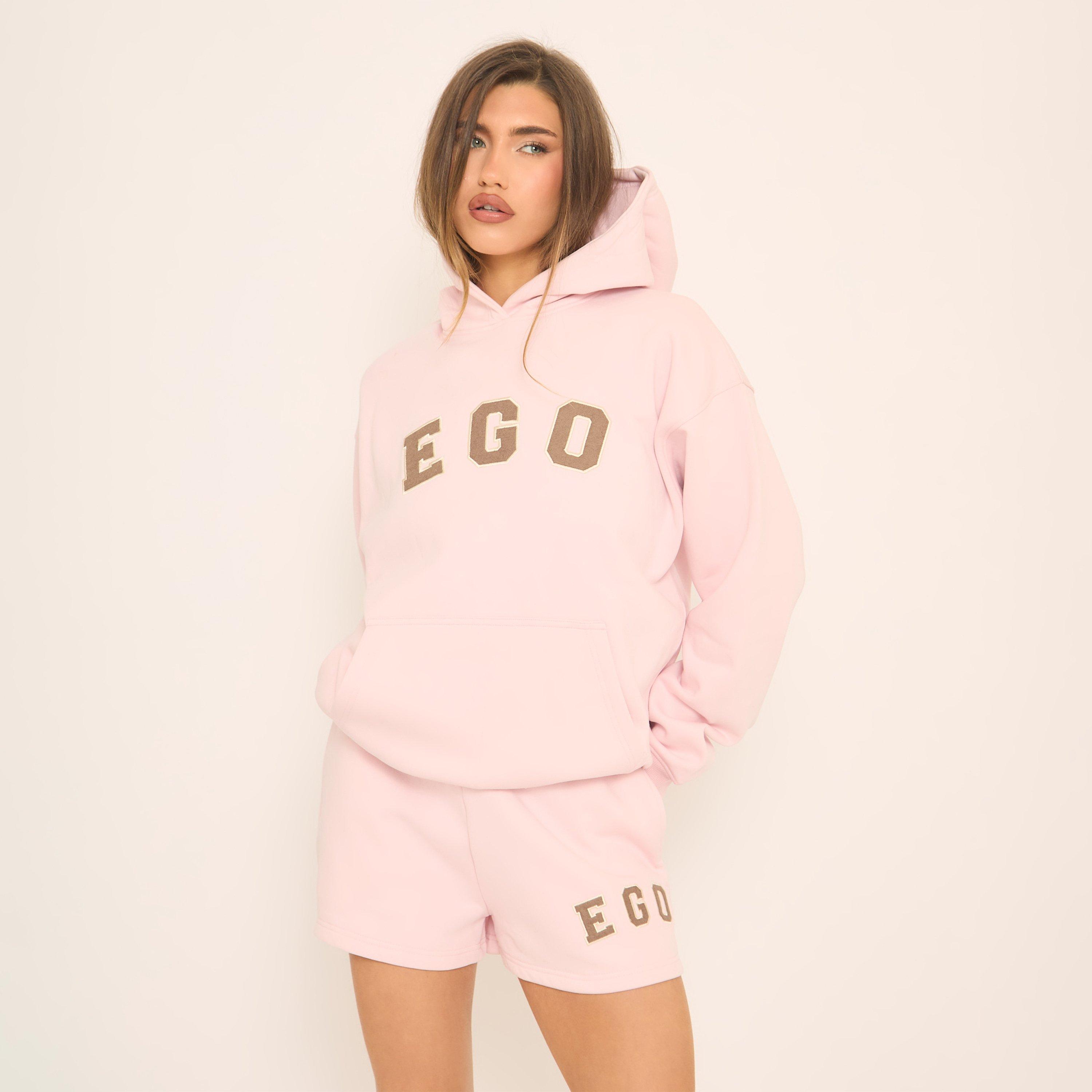 Oversized Ego Graphic Slogan Print Hoodie In Pink, Women’s