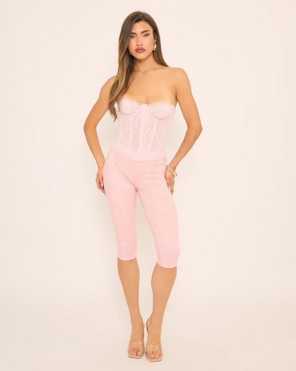 Low Rise Capri Leggings In Pink Lace