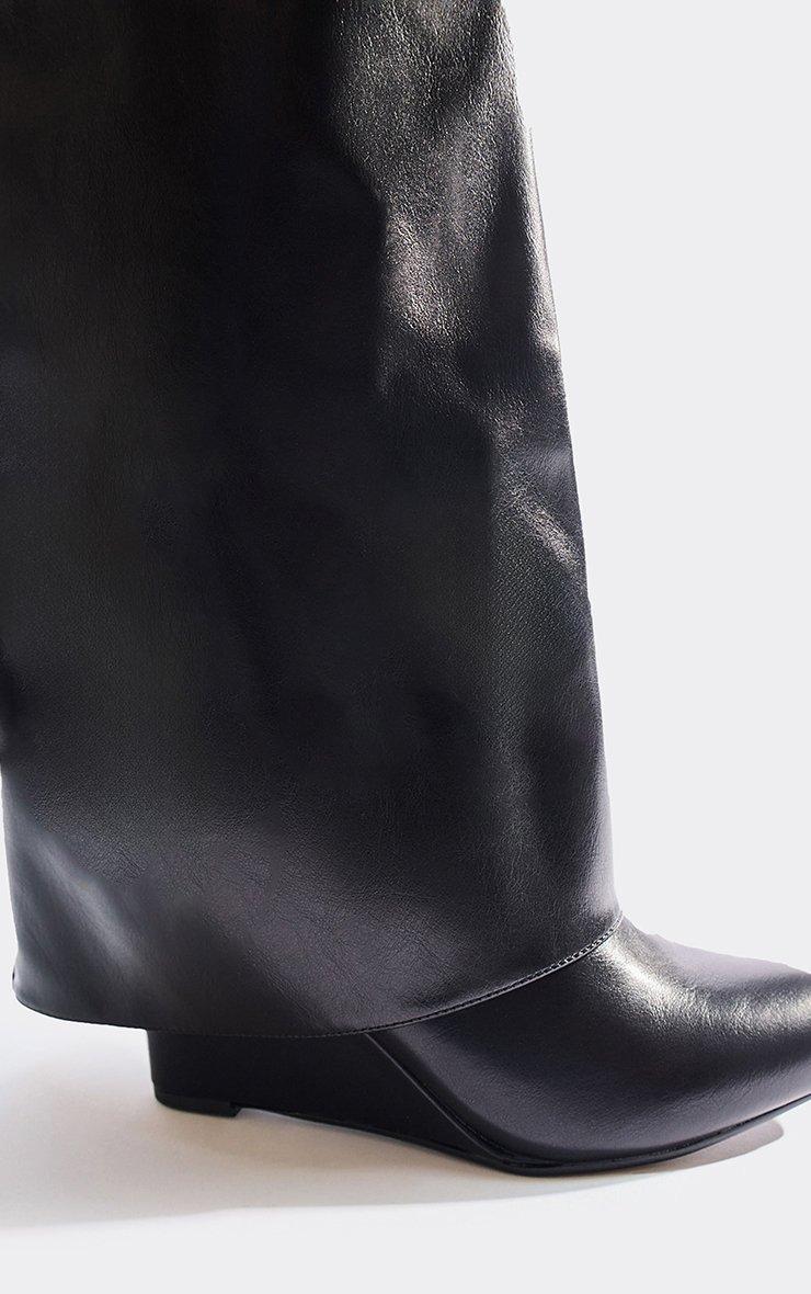 I-Am-The-One Padlock Detail Wedge Heel Knee High Long Boot In Black Faux  Leather | EGO US | EGO, image size:740x1180