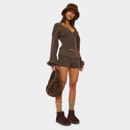 Apple Faux Fur Lining Ankle Boot In Brown Faux Suede, Women's Size US