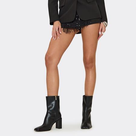 Babs Pointed Toe Curved Block Heel Ankle Boot In Black Faux Leather, Women's Size US