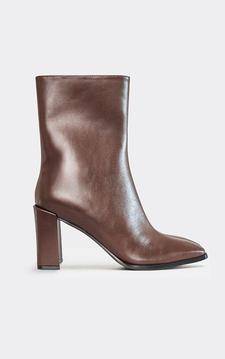 Azura Side Buckle Detail Midi Calf Biker Boot In Dark Brown Faux