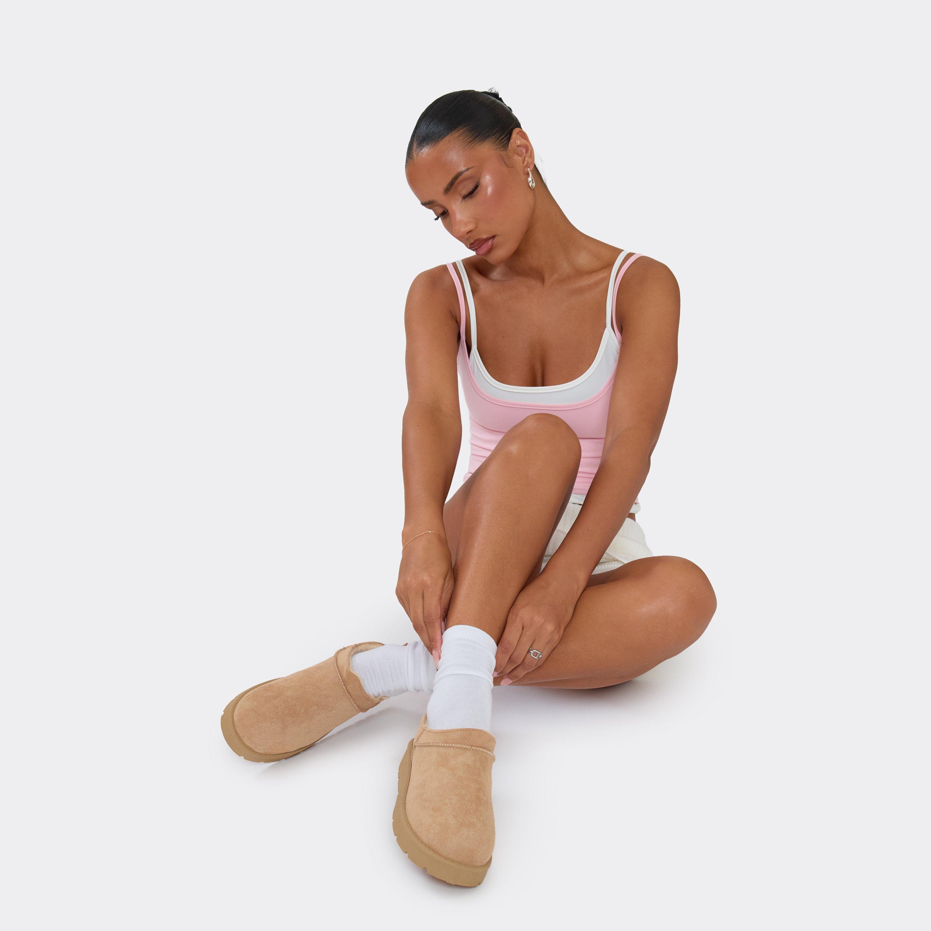 Cola Cola Faux Fur Lining Mini Ankle Boot In Taupe Faux Suede, Women’s