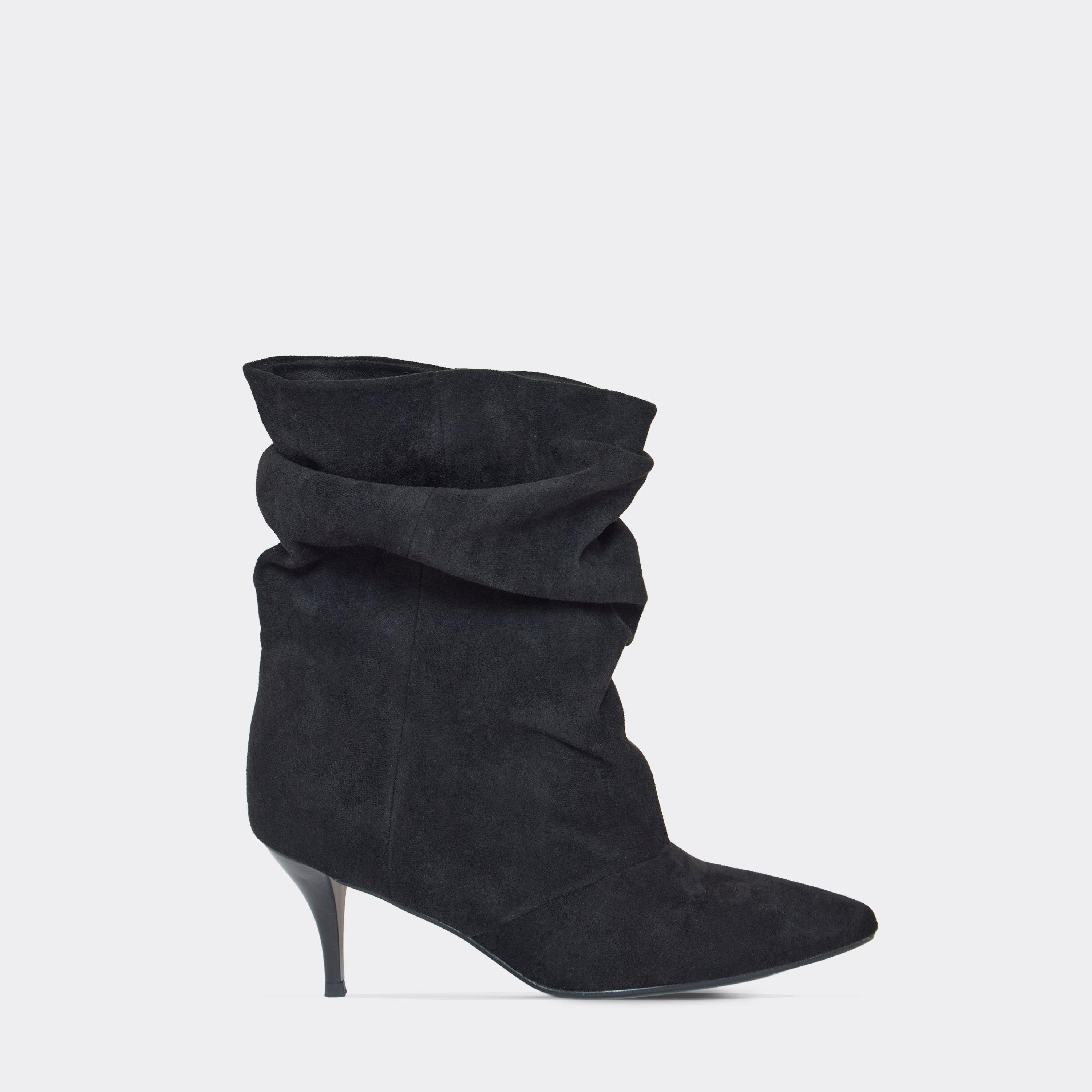 Kolar Pointed Toe Kitten Heel Slouched Ankle Boot In Black Faux Suede, Women's Size UK 3