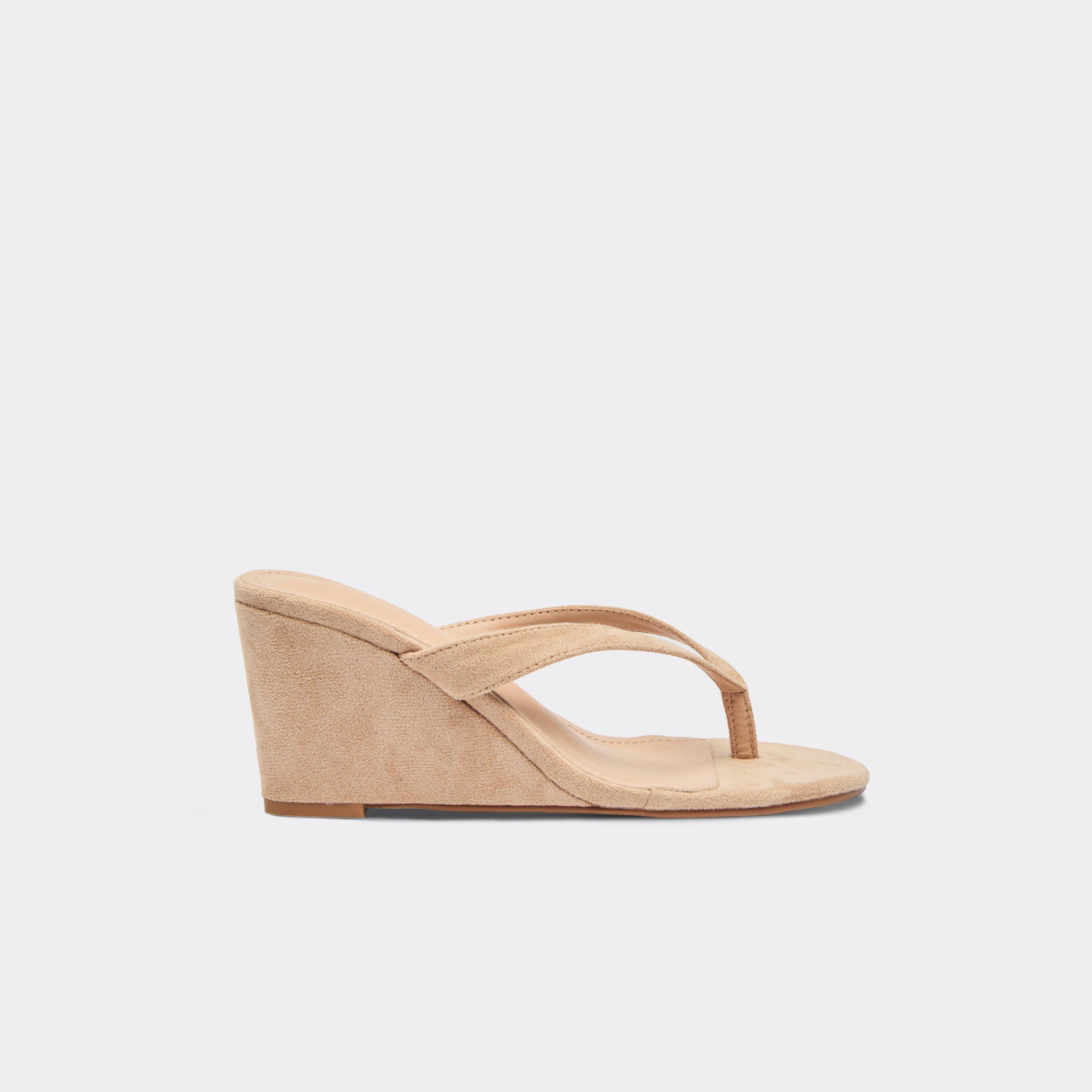 Alba Thong Strap Detail Wedge Heel In Beige Faux Suede, Women's Size UK 8
